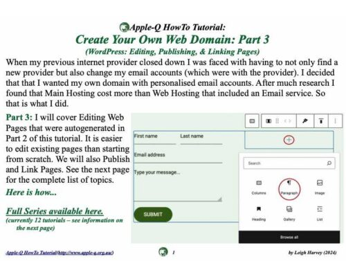 HowTo: Create Your Own Web Domain 3 (WordPress: Editing Pages)(2024-07)