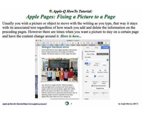 HowTo: Apple Pages: Fixing a Picture to a Page (2017)