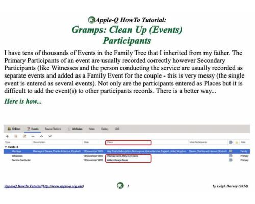 HowTo: Gramps: Clean Up (Events) 1 Participants (2024)