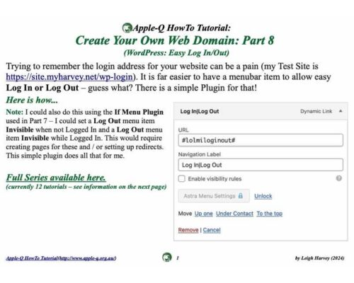 HowTo: Create Your Own Web Domain 8 (WordPress: Easy Log In/Out)(2024-08)