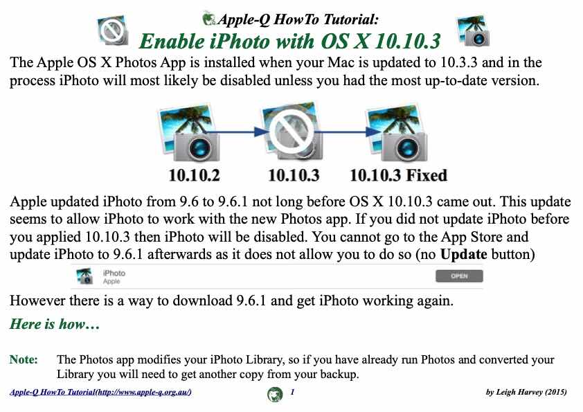 Apple-Q HowTo- Apple iPhoto- Enable with OS X 10.10.3 (2015-06)