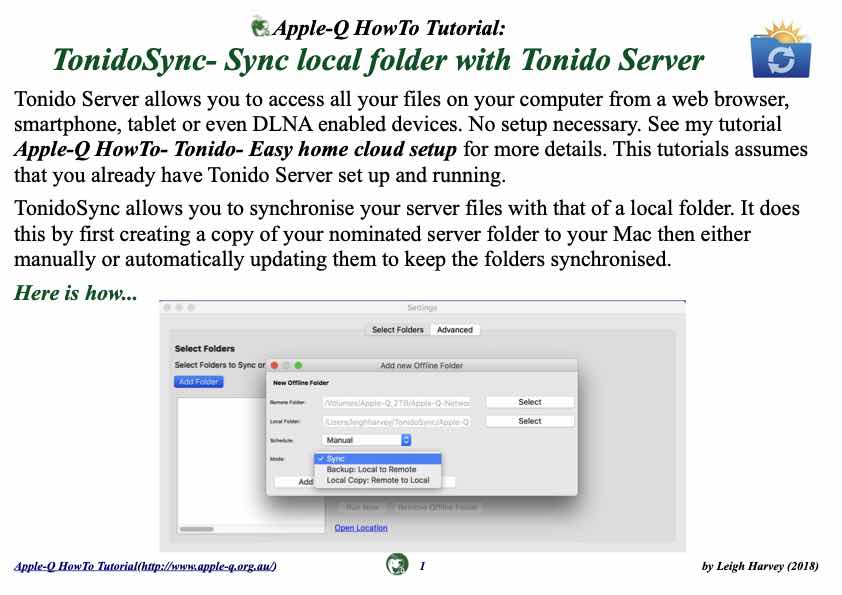 Apple-Q HowTo- TonidoSync- Sync local folder with Tonido Server (2018-02)
