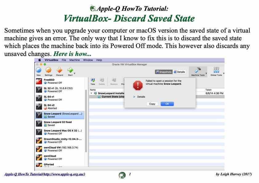 Apple-Q HowTo- VirtualBox- Discard Saved State (2017-10)