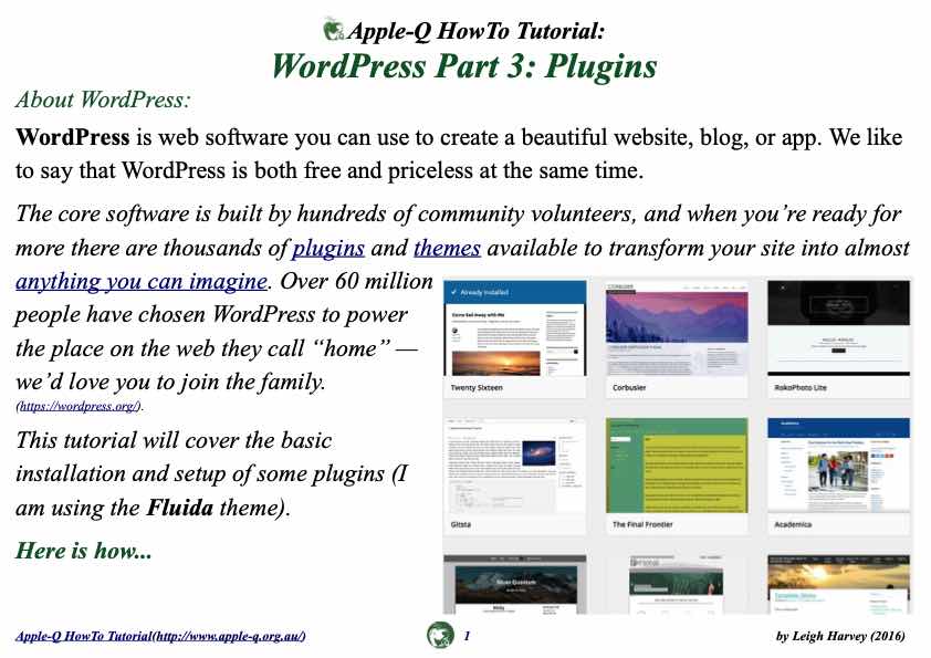 Apple-Q HowTo- WordPress Part 3 Plugins (2016-07)