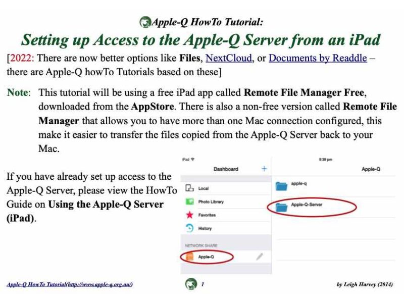 HowTo: Setting up Access to the Apple-Q Server from an iPad (2014)