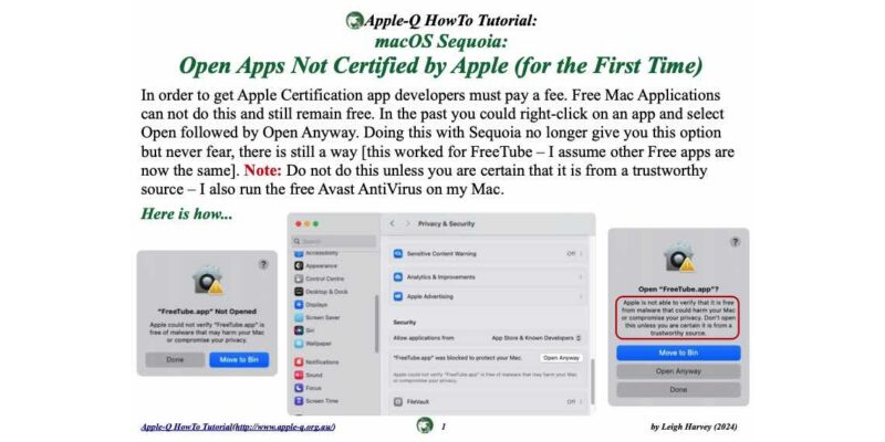 HowTo: macOS Sequoia: Open Apps Not Certified by Apple (for the First Time)