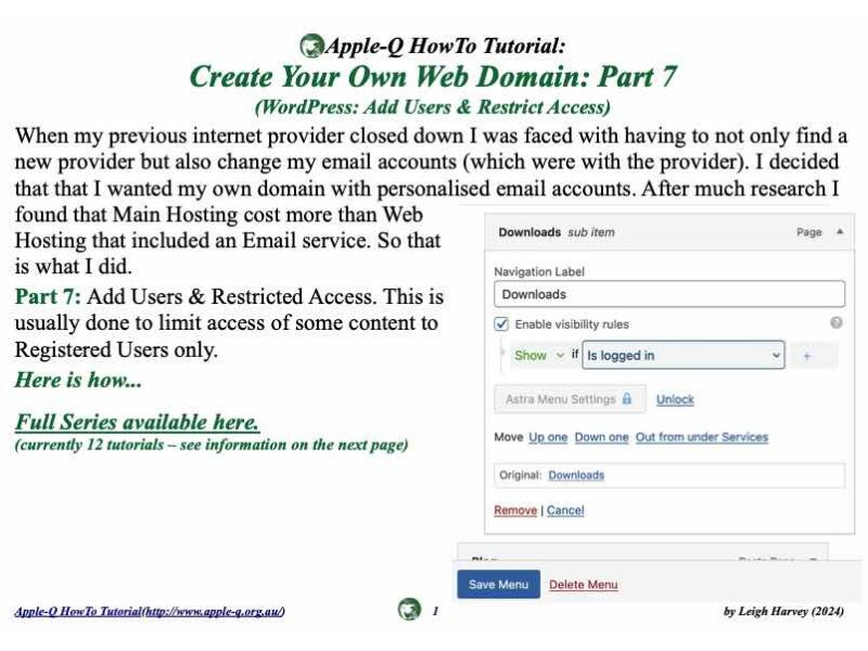 HowTo: Create Your Own Web Domain 7 (Add Users & Restrict Access)(2024-08)