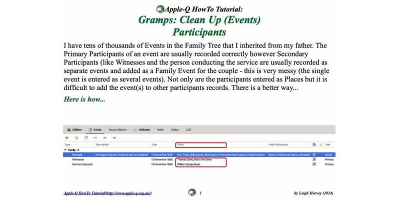 HowTo: Gramps: Clean Up (Events) 1 Participants (2024)