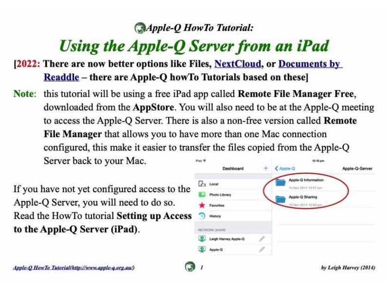 HowTo: Using the Apple-Q Server from an iPad (2014)